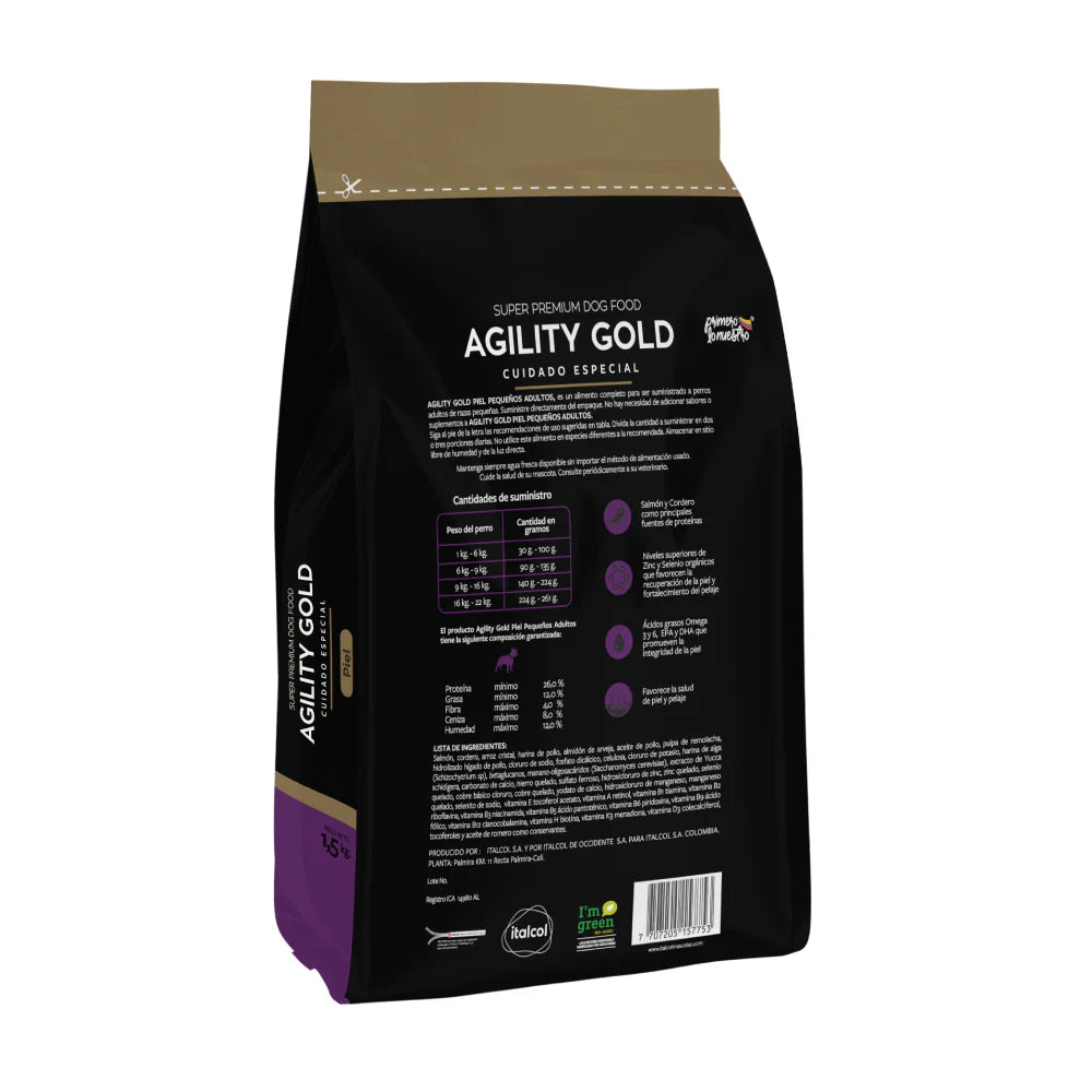 Comida Perro Agility Gold Adulto Pequeño Piel 8kg